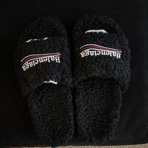 Balenciaga Black Textured Slides